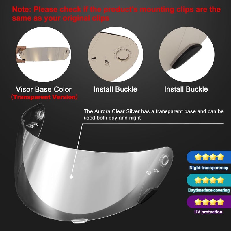 psler Qualifier Visor- Qualifier DLX Helmet Visor Motorcycle Face Shield Accessories Replacement for Bell Qualifier/Star/Vortex/RS-1/Revolver,Transparent Silver - Image 3
